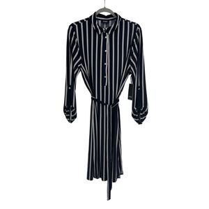 Jones New York Navy and White Striped Belted Shirt Dress Size 16